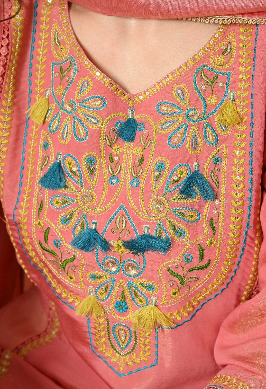 Pink Straight Kurta With Plazzo And Dupatta For Women - 2612 view 5