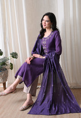 Purple Anarkali With Plazzo And Dupatta For Women - 2933 view 3
