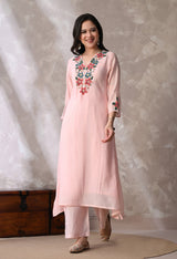 Lt Pink A Line Top  Bottom & Dupatta  For Women - 2944 view 3