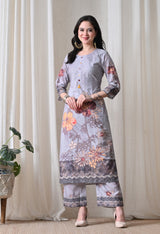 Grey A Line Top  Bottom & Dupatta  For Women - 2572 view 1