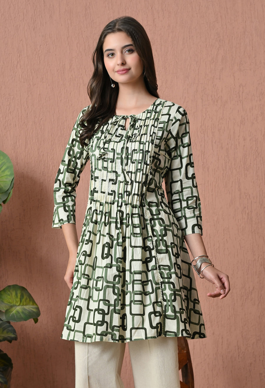 Green Cotton Printed Tunic with Palazzos
