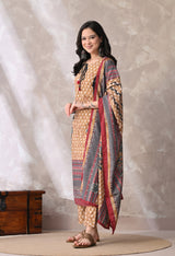Brown A Line Top  Bottom & Dupatta  For Women - 2572 view 4