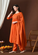 Orange A Line With Plazzo And Dupatta For Women - 2906 view 2