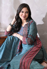 Teal A Line Top  Bottom & Dupatta  For Women - 2572 view 3