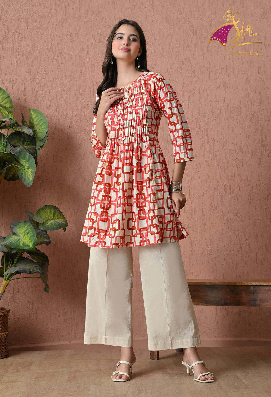 Red Cotton Printed Tunic with Palazzos