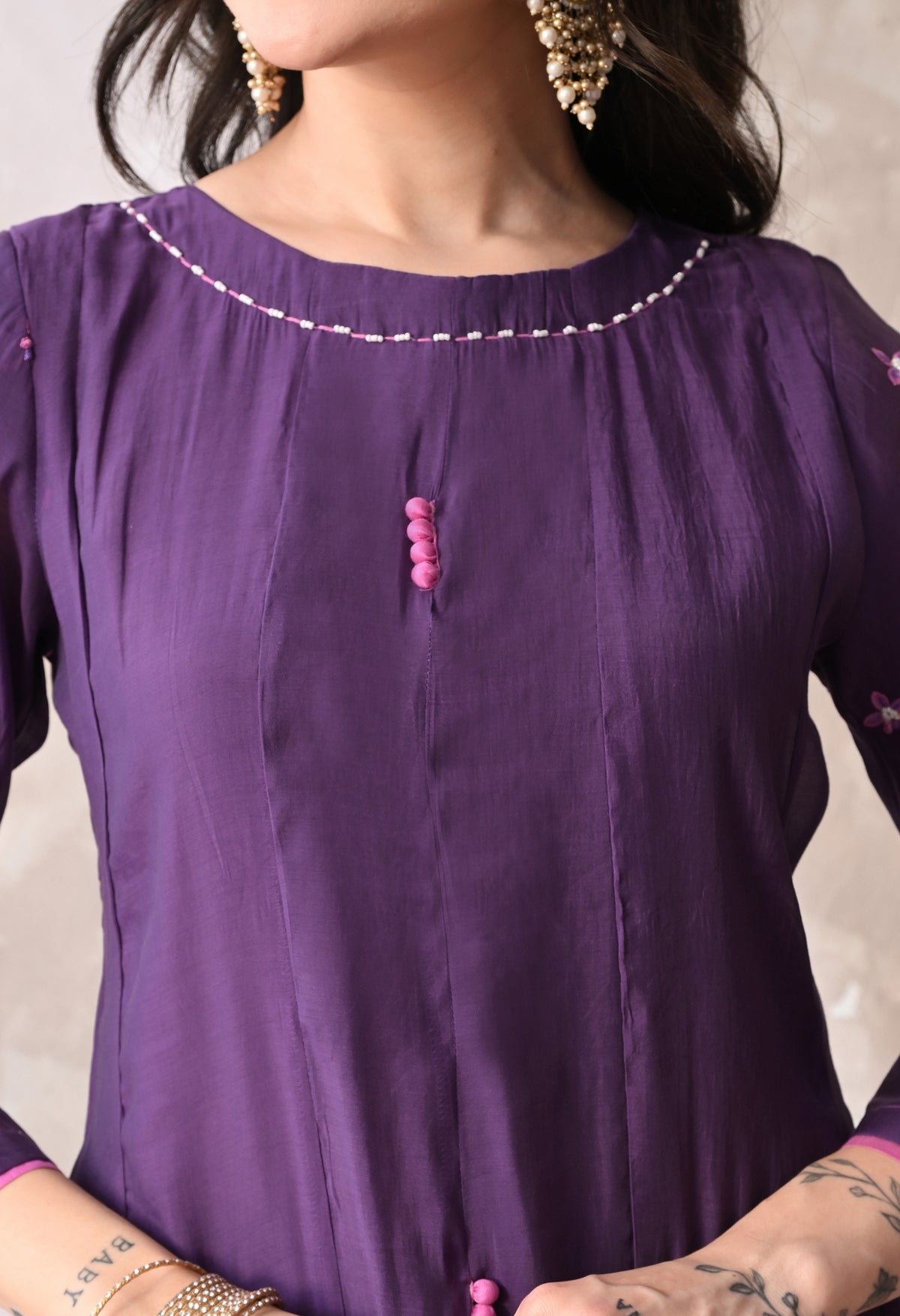 Purple A Line Top  Bottom & Dupatta  For Women - 2939 view 3