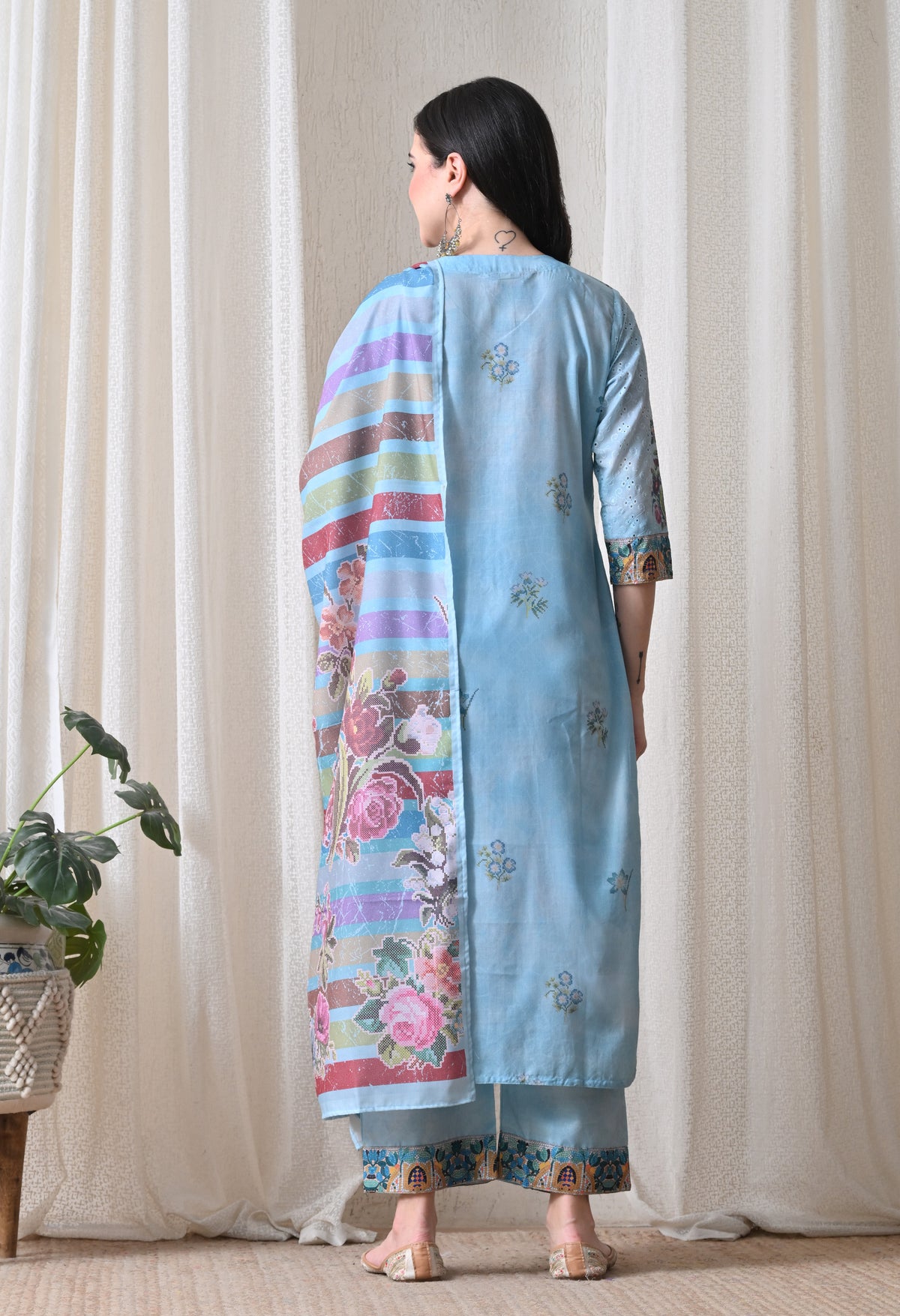 Blue A Line Top  Bottom & Dupatta  For Women - 2572 view 1