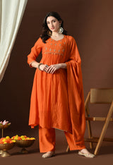Orange A Line With Plazzo And Dupatta For Women - 2906 view 5