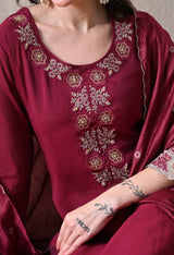 Wine Anarkali With Plazzo And Dupatta For Women - 2933 view 1