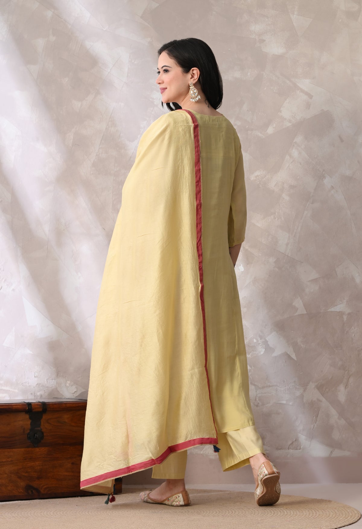 Pstl Yellow A Line Top  Bottom & Dupatta  For Women - 2944 view 3