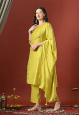 Yellow Straight Kurta With Plazzo And Dupatta For Women - 2912 view 2