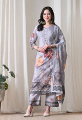 Grey A Line Top  Bottom & Dupatta  For Women - 2572 view 5