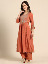 Orange Rounded Kurta With Pant And Dupatta For Women - 2570 view 1