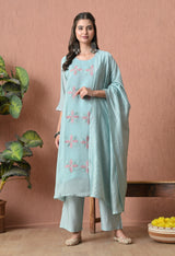 Sage Blue A Line Top  Bottom & Dupatta  For Women - 2904 view 4