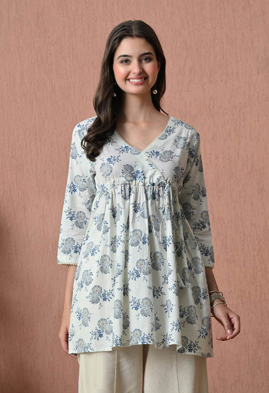 Blue Florals Cotton Printed Tunic with Palazzos