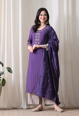 Purple Anarkali With Plazzo And Dupatta For Women - 2933 view 1