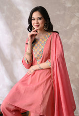 Peach Short Kurta With Plazzo And Dupatta For Women - 2615 view 1