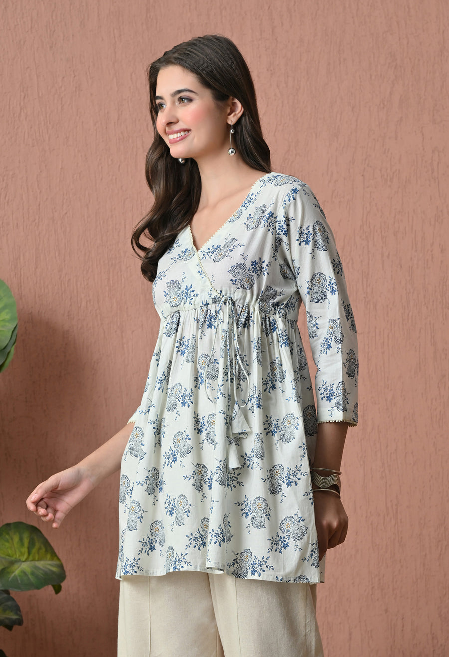 Blue Florals Cotton Printed Tunic with Palazzos