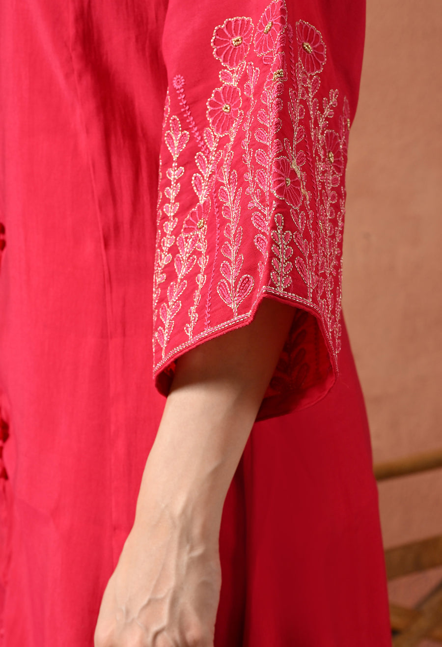 Rani Ethnic Motifs Embroidered Regular Thread Work Pure Silk Kurta with Palazzos & Dupatta