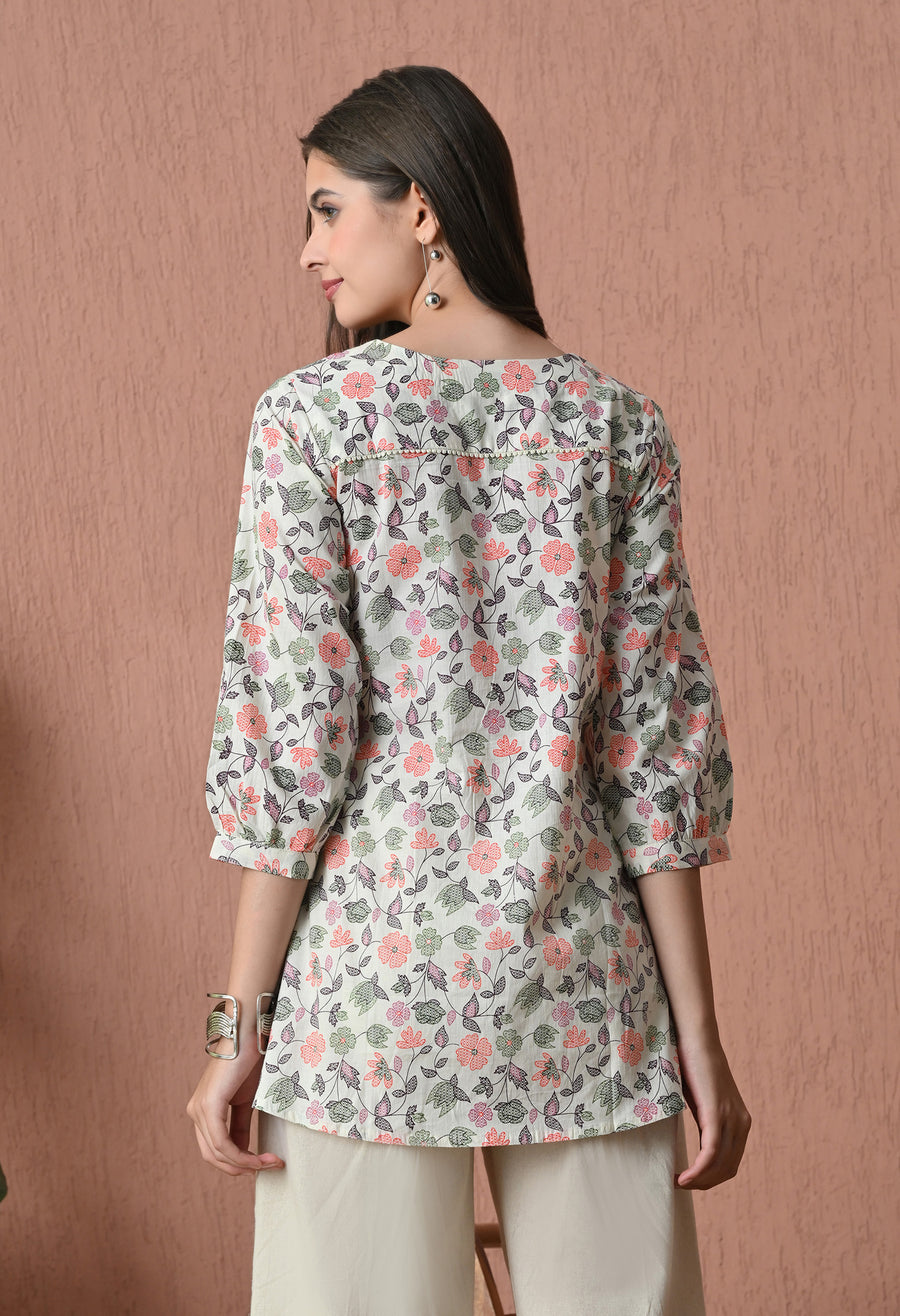 Red Mlty Floral Cotton Printed Tunic with Palazzos