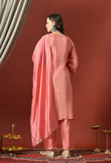 Pink Straight Kurta With Plazzo And Dupatta For Women - 2612 view 2