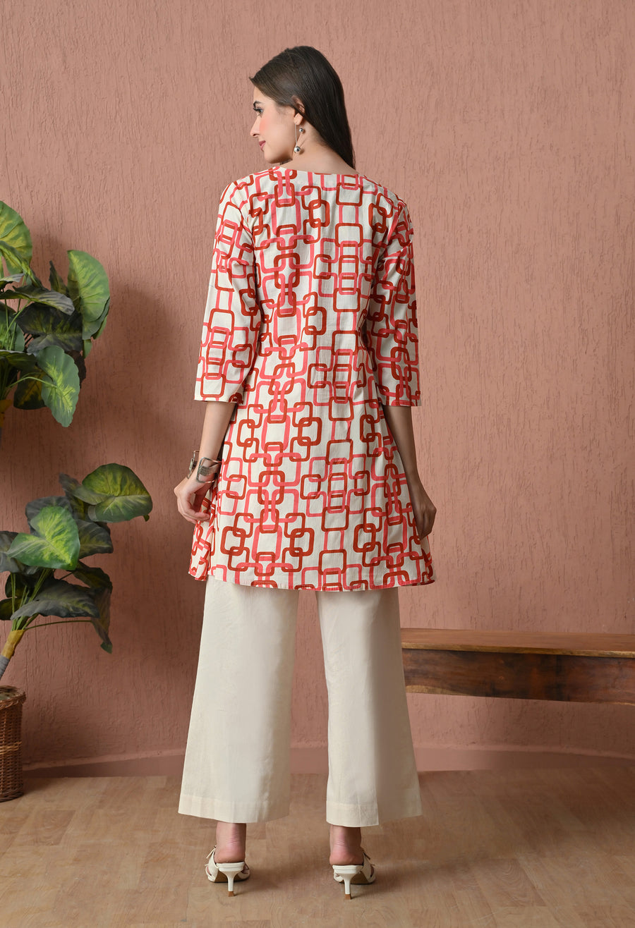 Red Cotton Printed Tunic with Palazzos
