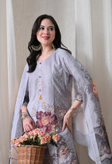 Grey A Line Top  Bottom & Dupatta  For Women - 2572 view 3