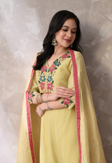 Pstl Yellow A Line Top  Bottom & Dupatta  For Women - 2944 view 5