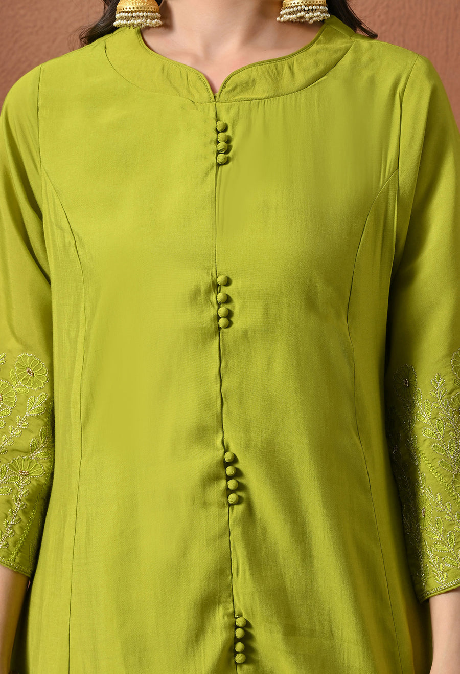 Green Ethnic Motifs Embroidered Regular Thread Work Pure Silk Kurta with Palazzos & Dupatta