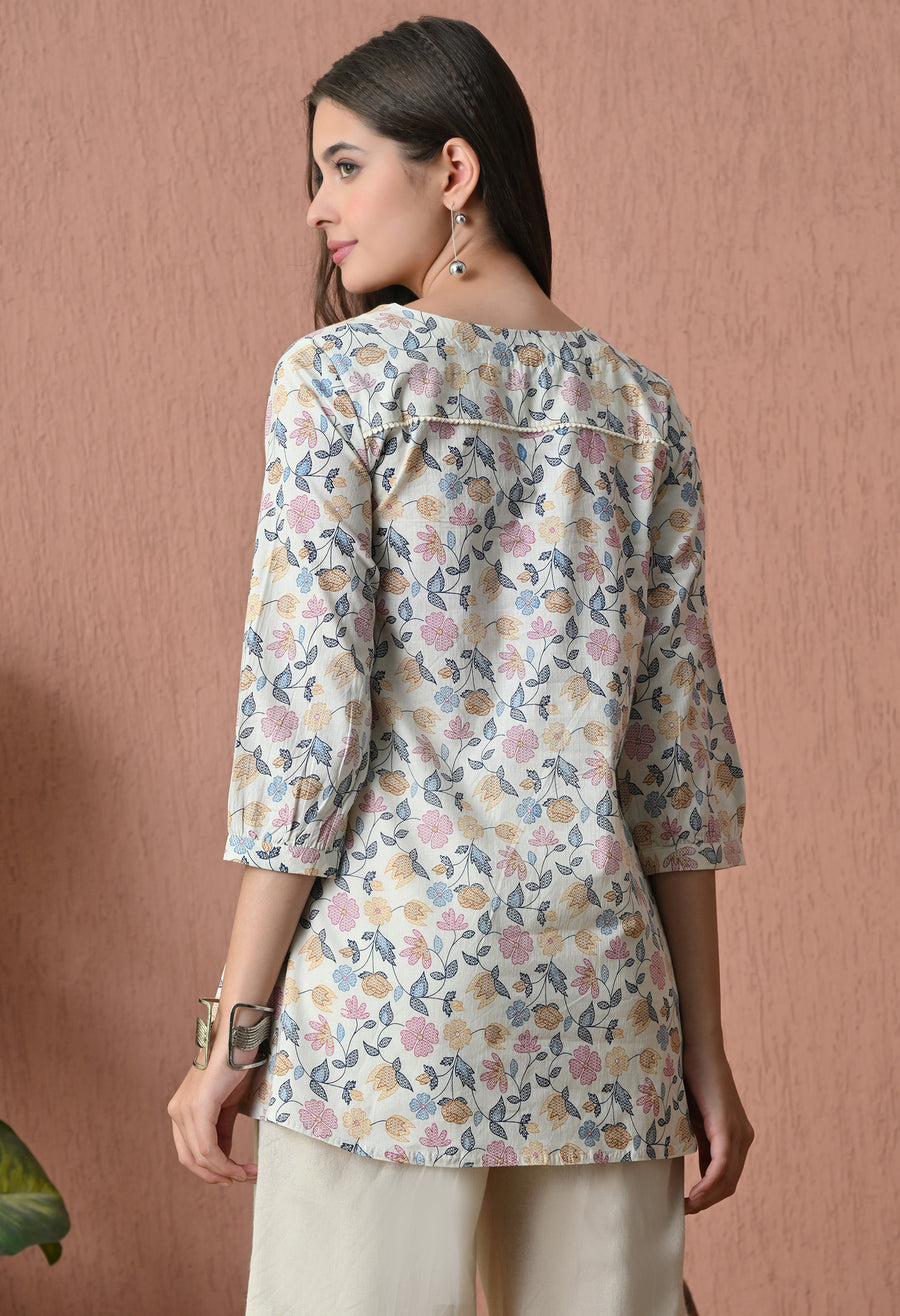 Brown Floral Cotton Printed Tunic with Palazzos