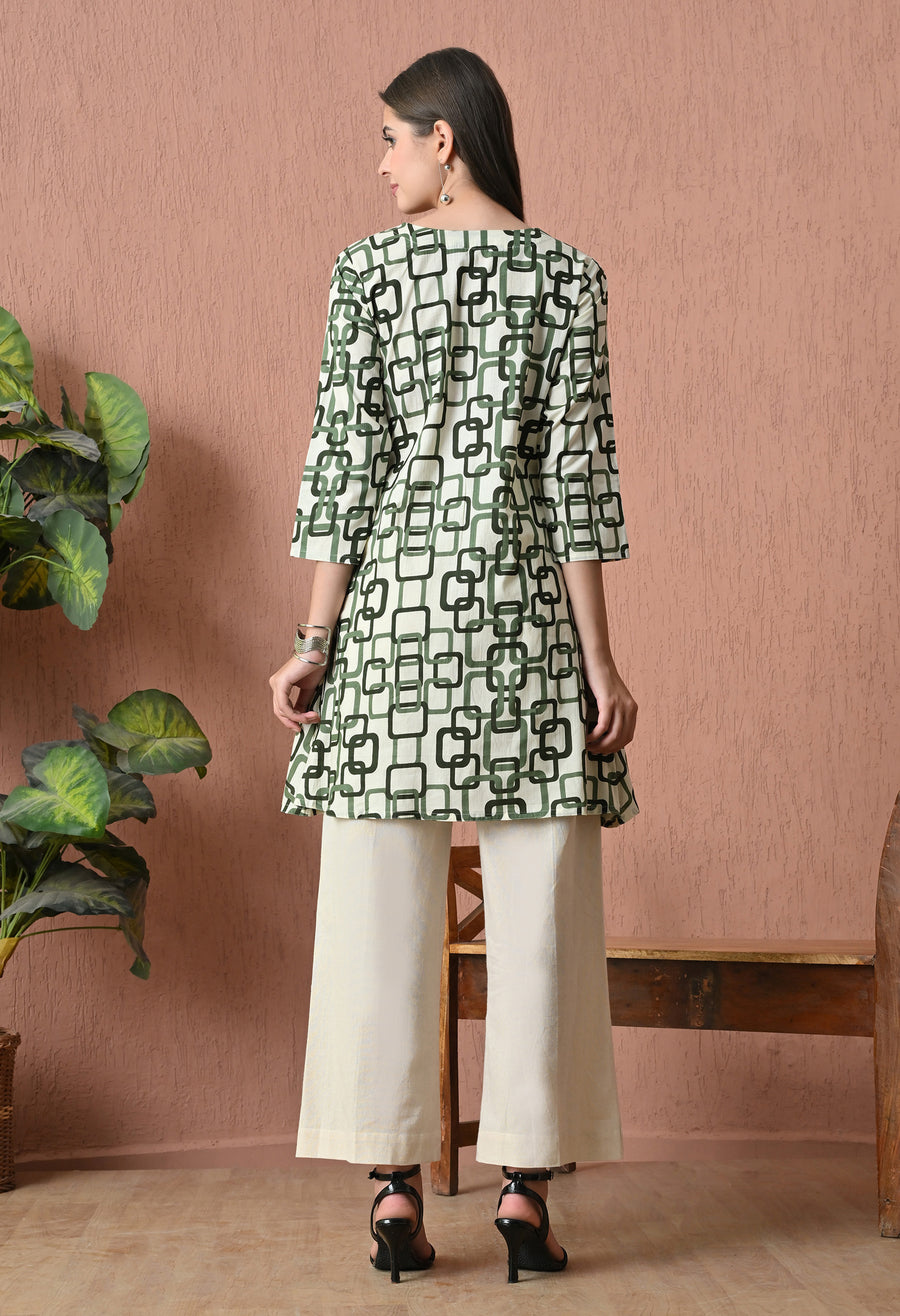 Green Cotton Printed Tunic with Palazzos