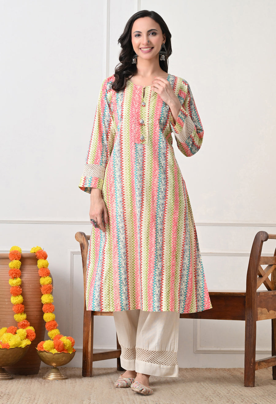Red Printed Regular Pure Cotton Kurta with Trousers & With Dupatta