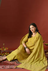 Yellow Straight Kurta With Plazzo And Dupatta For Women - 2659 view 1