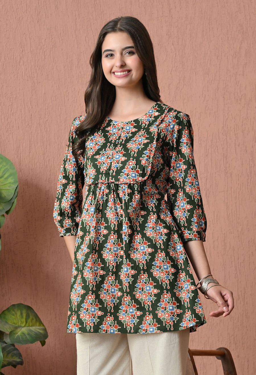 Green Cotton Printed Tunic with Palazzos