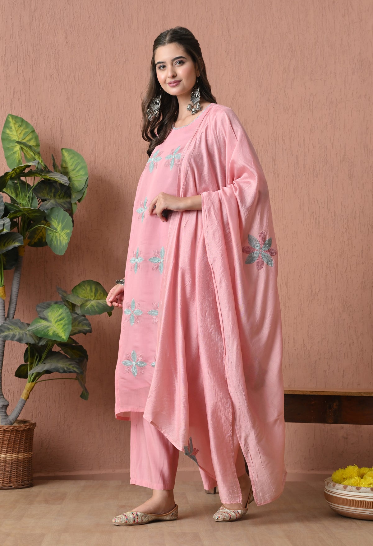 Sage Pink A Line Top  Bottom & Dupatta  For Women - 2904 view 1
