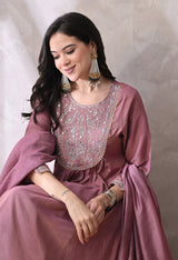 Onion Rounded Kurta With Pant And Dupatta For Women - 2570 view 4