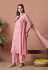 Sage Pink A Line Top  Bottom & Dupatta  For Women - 2904 view 5