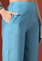 Blue Straight Kurta With Plazzo And Dupatta For Women - 2912 view 3