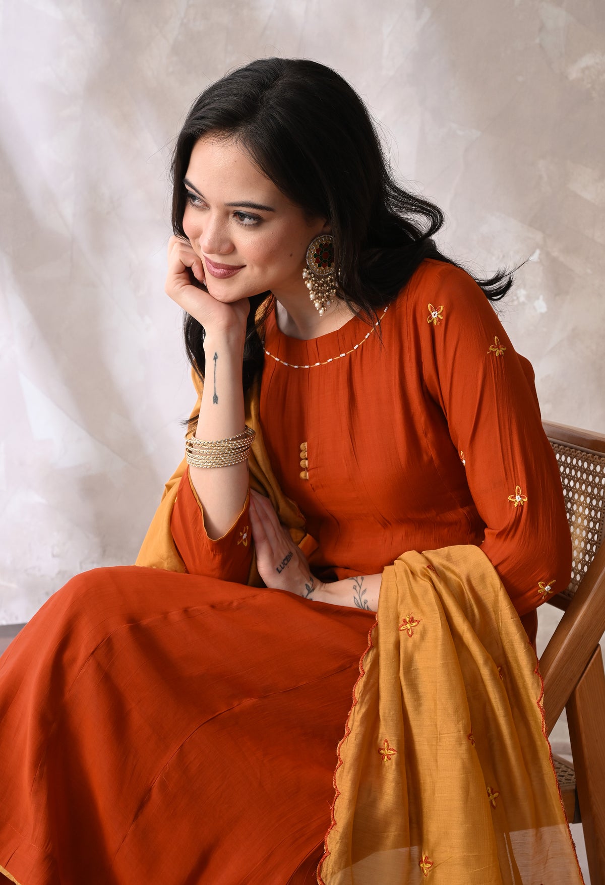 Rust A Line Top  Bottom & Dupatta  For Women - 2939 view 3