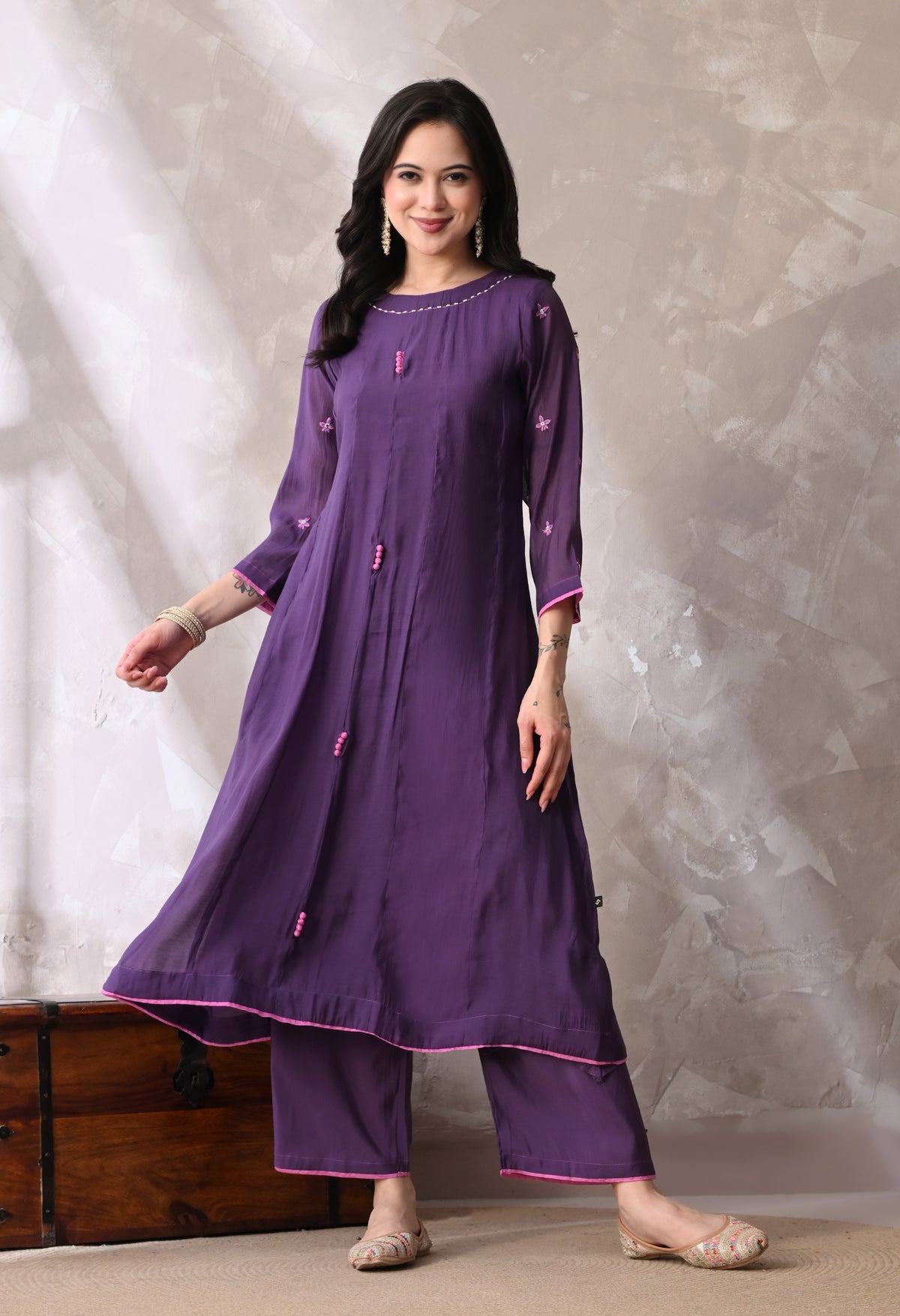 Purple A Line Top  Bottom & Dupatta  For Women - 2939 view 5