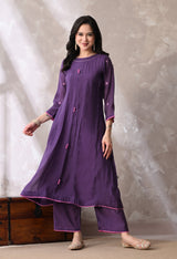 Purple A Line Top  Bottom & Dupatta  For Women - 2939 view 5