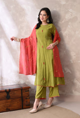 Mehandi A Line Top  Bottom & Dupatta  For Women - 2939 view 3