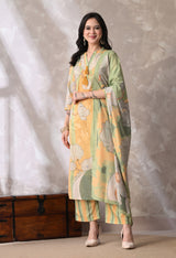 Green A Line Top  Bottom & Dupatta  For Women - 2572 view 5