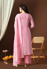 Pink A Line Top  Bottom & Dupatta  For Women - 2980 view 3