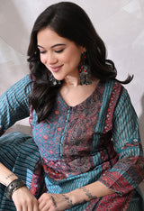 Teal A Line Top  Bottom & Dupatta  For Women - 2572 view 5