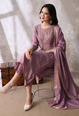 Purple Straight Kurta With Plazzo And Dupatta For Women - 2613 view 5
