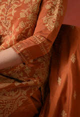 Rust Straight Kurta With Plazzo And Dupatta For Women - 2660 view 5