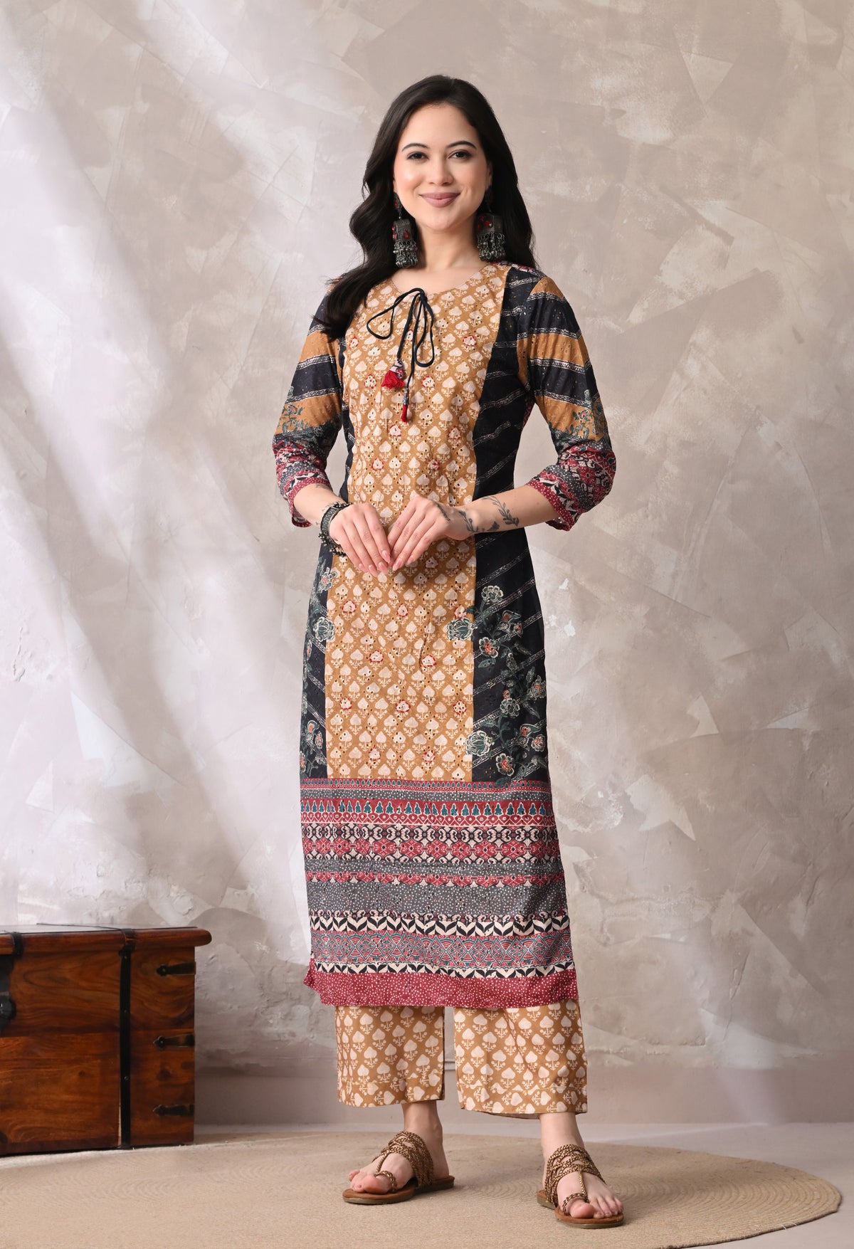 Brown A Line Top  Bottom & Dupatta  For Women - 2572 view 2