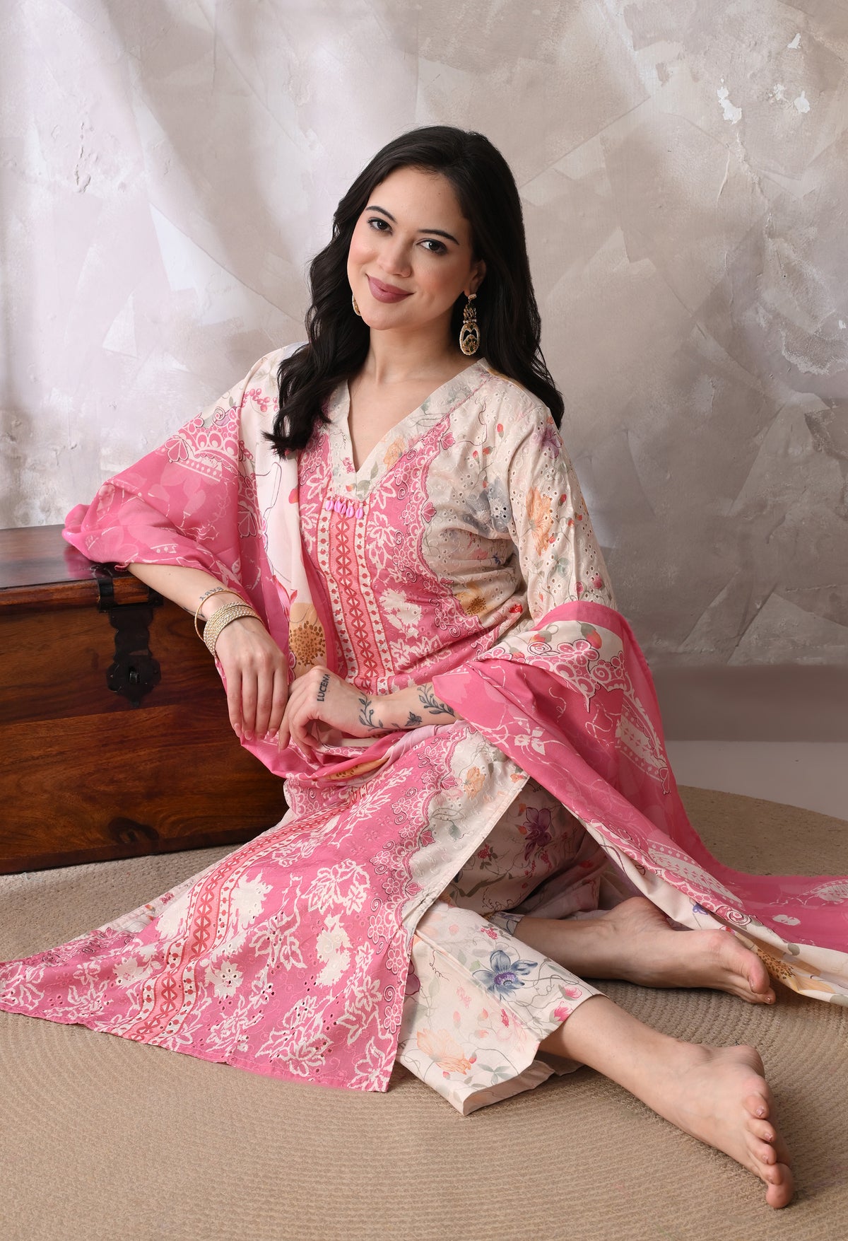 Pink A Line Top  Bottom & Dupatta  For Women - 2572 view 5
