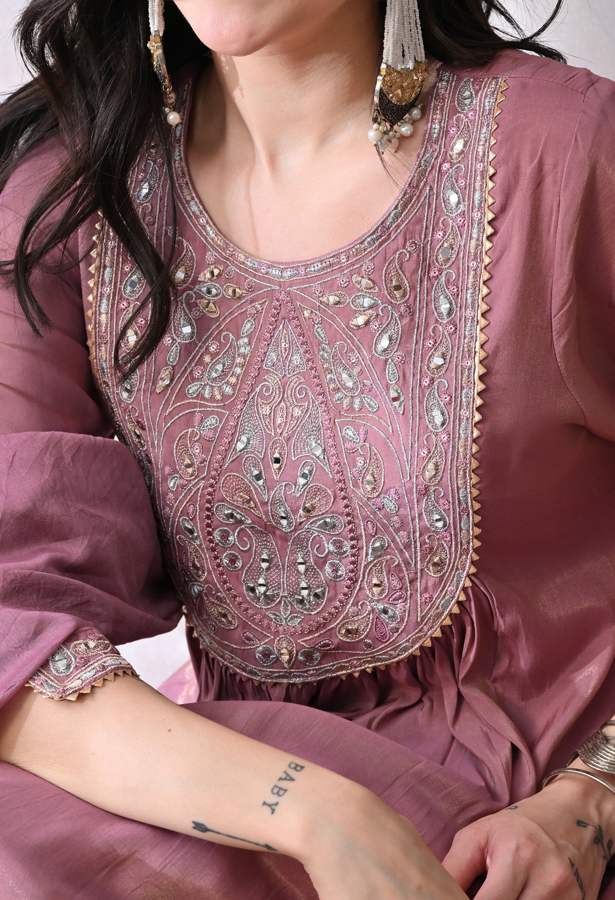 Onion Rounded Kurta With Pant And Dupatta For Women - 2570 view 1